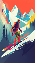 Skier in the style of bright geometric abstractions by Generative AI