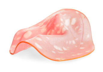 Slice of tasty boiled sausage on white background © Pixel-Shot