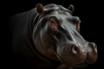 illustration, hippo on black background, ai generative - obrazy, fototapety, plakaty