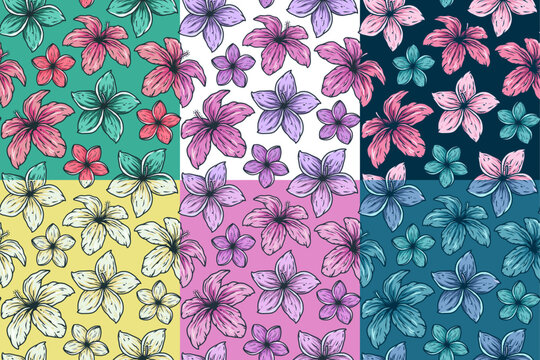 Tropical exotic flower set or plant seamless pattern collection for summer background and beach wallpaper.