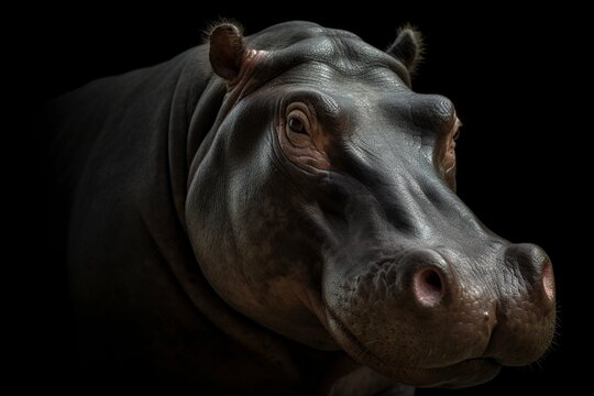 illustration, hippo on black background, ai generative