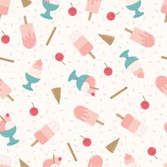 Colorful pastel ice cream pattern on a light background