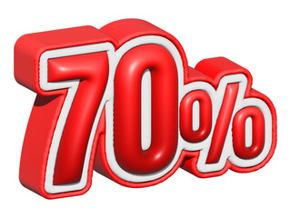 70% 3D text. 70 percent sale. 70% percent discount on red color. up to 70 3D illustrations png