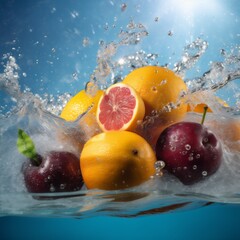 Fototapeta na wymiar healthy strawberry drop fruit green water fresh vitamin food background ingredient. Generative AI.