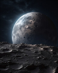 A view of the moon from the surface of the moon Generative Ai