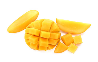 Fresh cut mango on white background