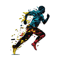 Colorful Geometric Art of Running Guy On White Background