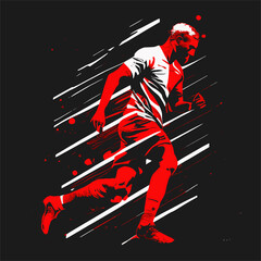 Geometric Art Of Running Athlete In Red, White Color On Dark Background