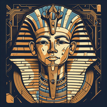 An egyptian pharaoh with an egyptian mask on it's face  flat design vector illustration Generative Ai