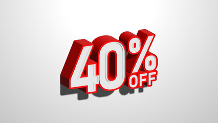 40 percent off discount promotion sale web banner. 40% percent off 3D illustration on white background