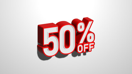 50 percent off discount promotion sale web banner. 50% percent off 3D illustration on white background - obrazy, fototapety, plakaty