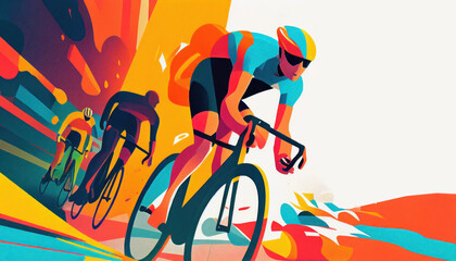 Bicycle race in the style of bright geometric abstractions by Generative AI - obrazy, fototapety, plakaty