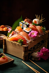 Obraz na płótnie Canvas Gourmet sushi set. Nigiri and maki. AI Generated.
