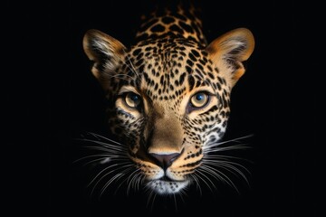 Naklejka na ściany i meble A close up portrait of mesmerizing leopard photography created with generative AI technology