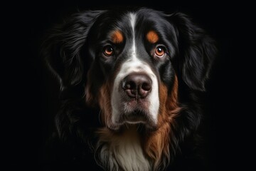 Portrait of a cute bernese mountain dog created with generative AI technology. - obrazy, fototapety, plakaty