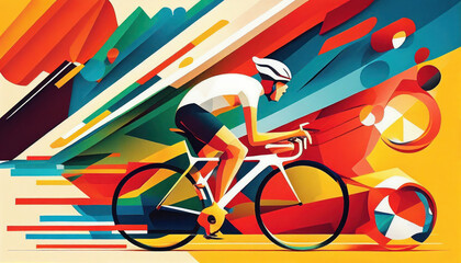 Cyclist in the style of bright geometric abstractions by Generative AI