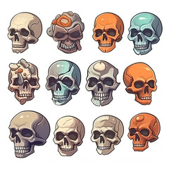 Obraz na płótnie Canvas Ink drawing icons of highly detailed skulls in cartoon style. Generative AI.