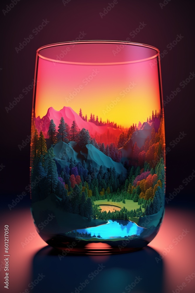 Poster a glass that has a scene on the inside of it generative ai