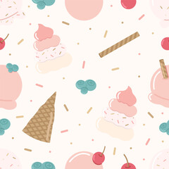 Colorful pastel ice cream pattern on a light background