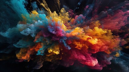 AI generated image of an explosion of colored inks on a white background. Mixes and shapes. Abstract concept.
