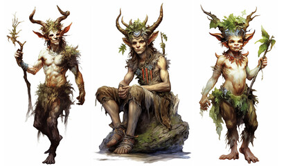 Pagan God of the Forest / Pan / Robin Goodfellow / Greek god Faun. Watercolour illustrations set no 2.
