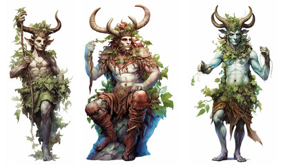 Fototapeta na wymiar Pagan God of the Forest / Pan / Robin Goodfellow / Greek god Faun. Watercolour illustrations set no 1.