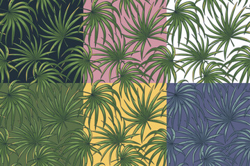 Naklejka na ściany i meble Tropical exotic green leaves set or plant seamless pattern collection for summer background and beach wallpaper.