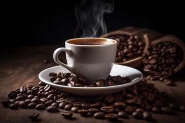 aroma mug cup brown breakfast cafe espresso drink morning bean. Generative AI.