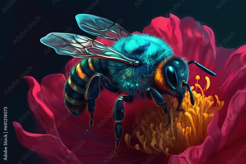 Poster a picture of a bee on a flower as an example generative ai
