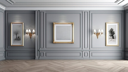 Obraz na płótnie Canvas Elegant empty room with gray walls for any destination. Mockup. Generative AI