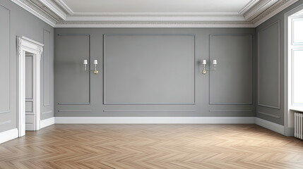 Elegant empty room with gray walls for any destination. Mockup. Generative AI