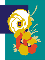 OLGA (1979) “flower power” decorative floral bouquet N°1 • Late 1970’s fashion style, hand-drawn vector illustration.