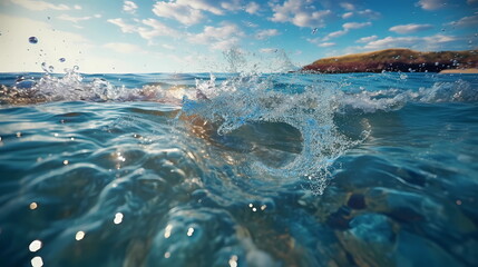  water splash on mediterranean sea wave summer nature background travel ,generated ai