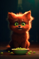 Adorable cat puppy. 3d illustration of a kitten with big bright eyes. generative AI