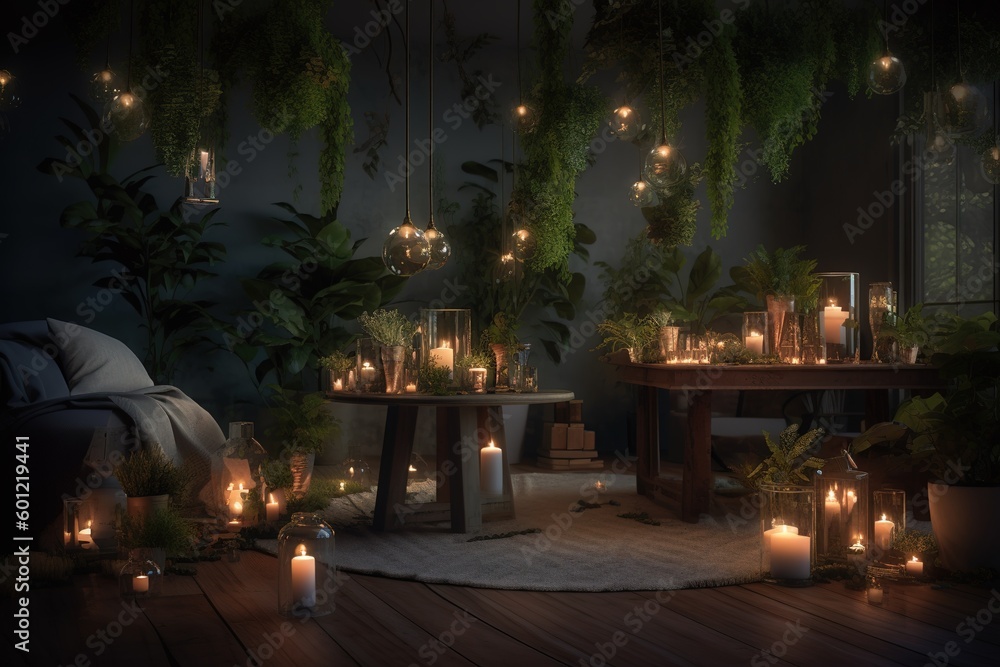 Poster a space that was aglow with the light of several candles. generative ai