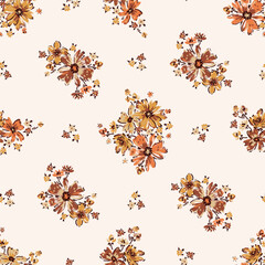 Flower Bouquets Vector Seamless Pattern. Simple Flower Garlands. Ditsy Fashion Print. Millefleurs Liberty Style. Floral Design. Blooming Meadow. Small Wildflowers Vintage Background.