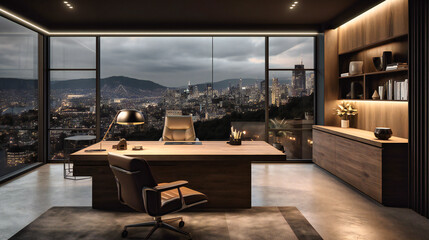 An office with a view of a city