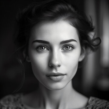 A black and white portrait of a beautiful natural woman Generative Ai