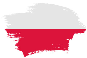 Fototapeta premium Poland brush stroke flag vector background. Hand drawn grunge style Polish painted isolated banner.