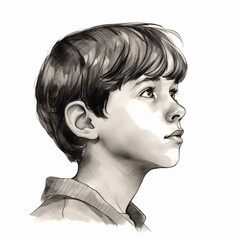 A black and white drawing of a young boy Generative Ai