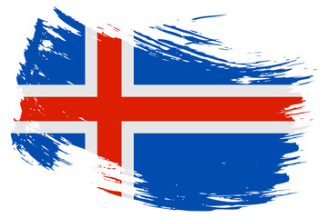 Iceland brush stroke flag vector background. Hand drawn grunge style Icelandic painted isolated banner.