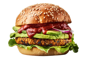 Vegan burger in transparent background. Generative AI.