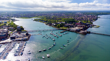 Aerial view of the Millennium Bridge and Forton Lake in Gosport, a town of the Portsmouth Harbour...