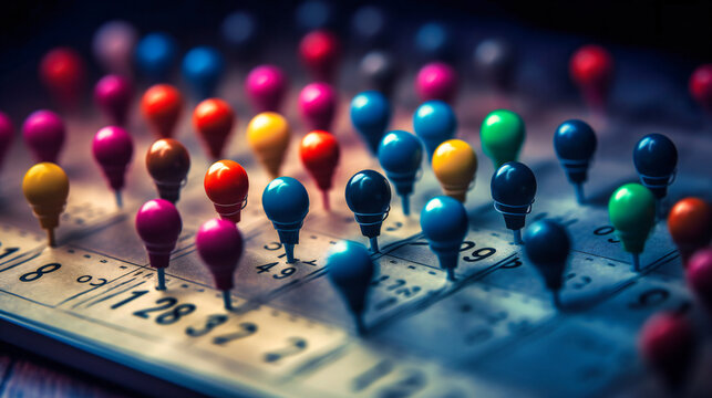 Calendar with colors of pins on it