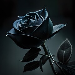 A digitally manipulated black and grey close-up of a single rose with an added vignette border & thin black frame for artistic effect. 
