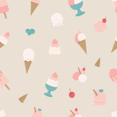 Colorful pastel ice cream pattern on a light background