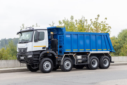 New dump truck KAMAZ 65953. Commercial truck KAMAZ. Moscow, Russia - September 7, 2021