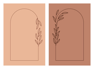 Zestaw dwóch prostych ramek wektorowych w minimalistycznym stylu z subtelną dekoracją z liści. Idealne dla osób ceniących prostotę i elegancję. © Monika