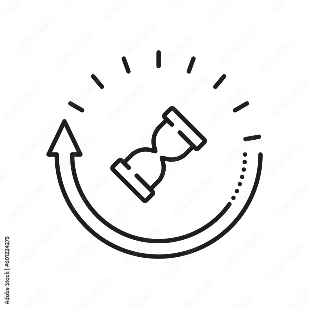 Poster rotating hourglass isolated time-management, measuring device sand clock outline icon. vector countd