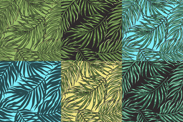 Obraz na płótnie Canvas Tropical exotic green leaves set or plant seamless pattern collection for summer background and beach wallpaper.